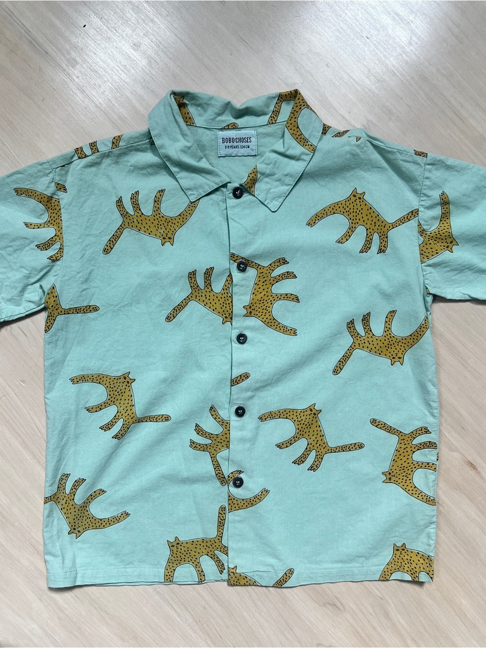 Bobo Choses kids' mint green leopard print short sleeve shirt